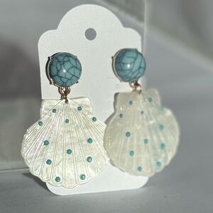 Shell Dangle Earrings with Turquoise Accents